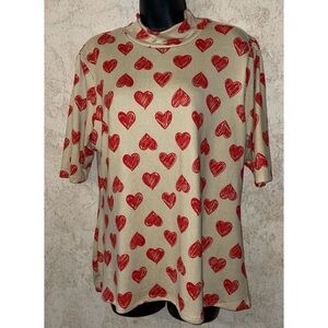 Alex & Parker Heart Print Beige and Red Top❤️
